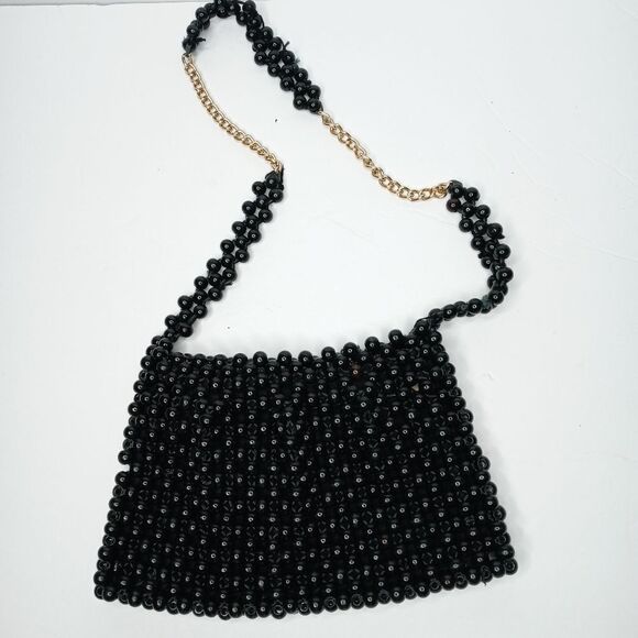 Vintage 70s black beaded bag made in Japan - Picture 2 of 5